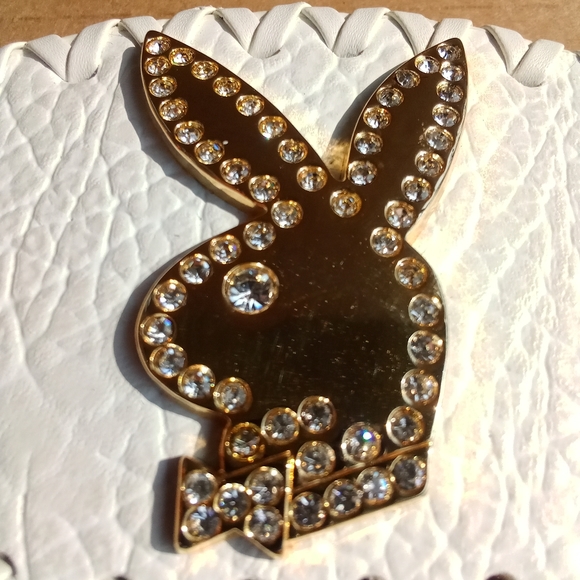 Vintage Playboy Bunny Belt Buckle White Leather Gold with Crystals - Picture 6 of 16